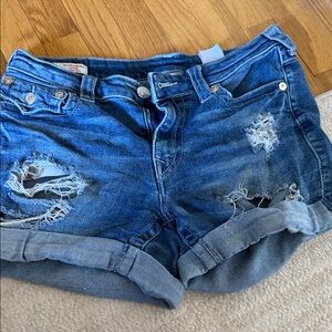 True Religion Blue Distressed Jean Shorts